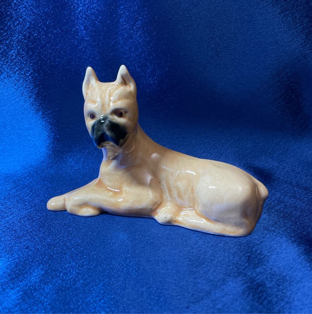 Vintage Small Porcelain Fawn Boxer Dog Figurine